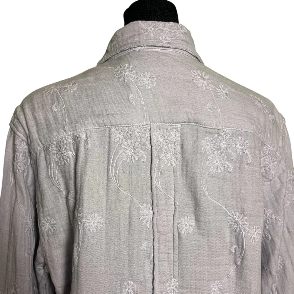 CP SHADES Washed Lilac Embroidered Cotton Gauze Long Sleeve Button Up Shirt — S - Picture 8 of 11